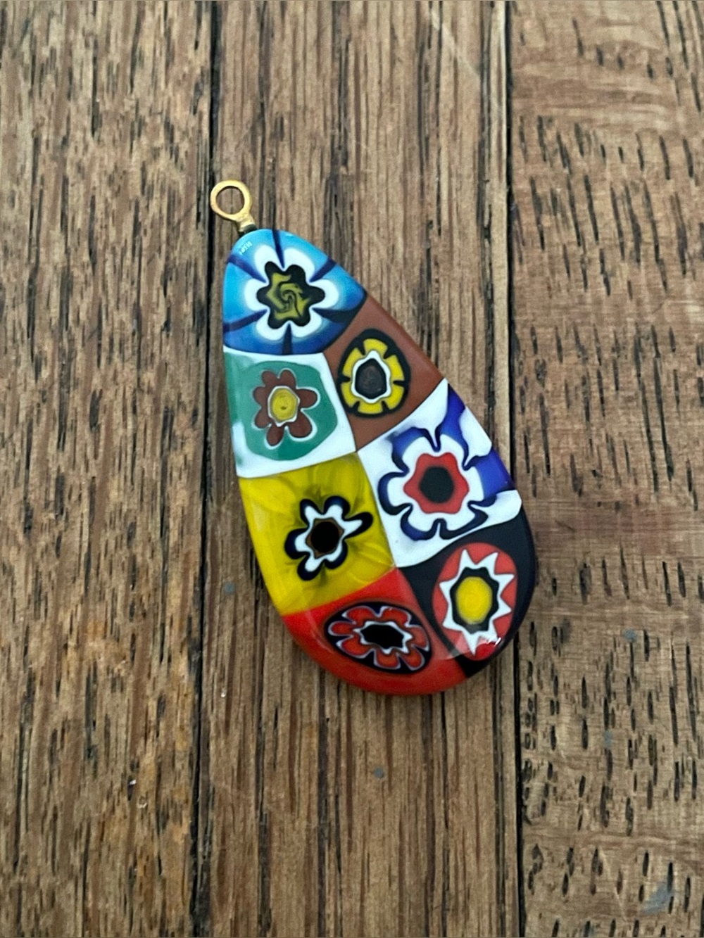 Murano-style millefiori glass teardrop pendant